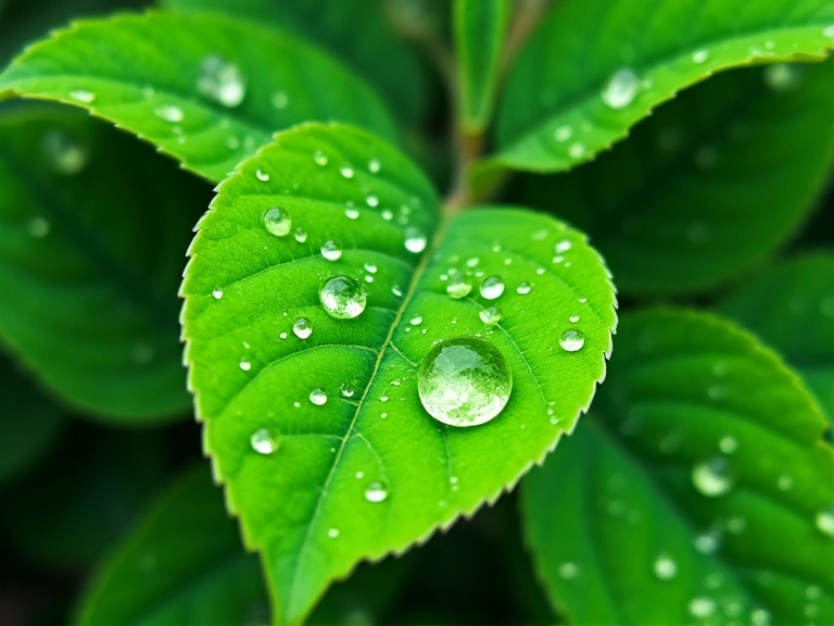 Foglie verdi e gocce d'acqua che simboleggiano la naturalità e la freschezza degli ingredienti di Tuscilor.
