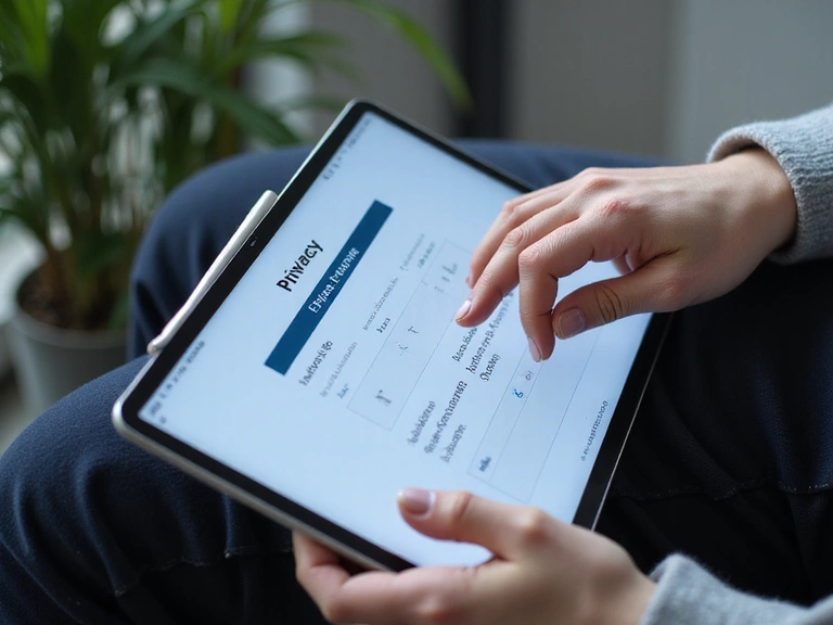 Persona che gestisce le impostazioni della privacy su un tablet